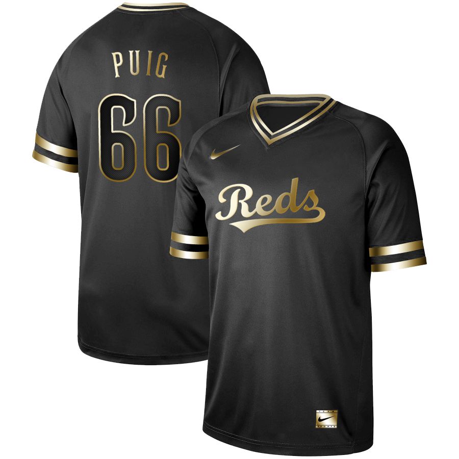 Men Cincinnati Reds #66 Puig Nike Black Gold MLB Jerseys